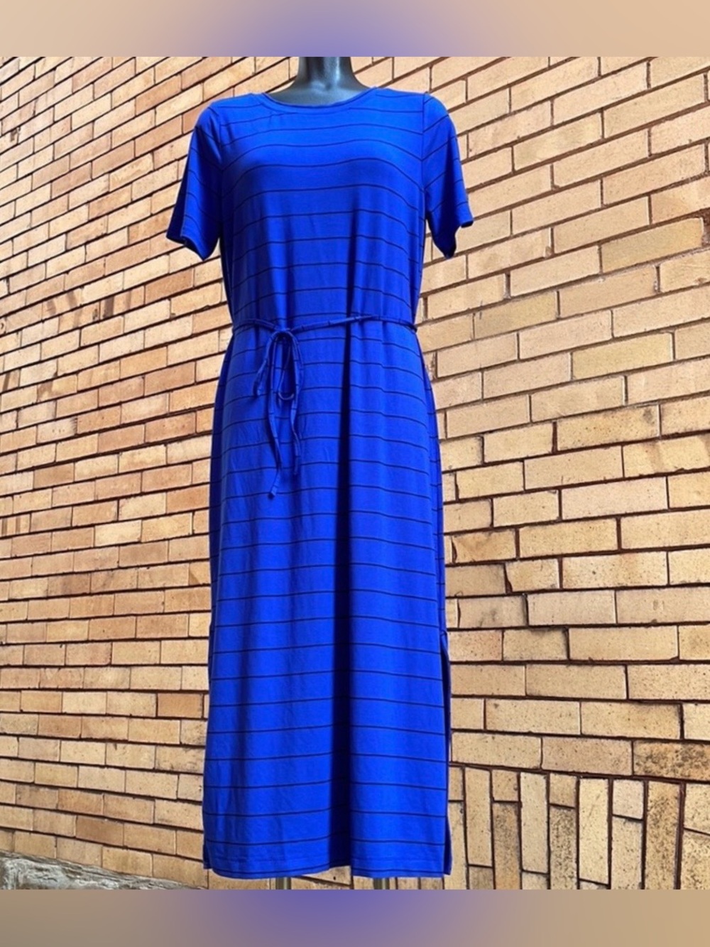 Banana Republic blue black striped t shirt maxi dress Size Medium NWT